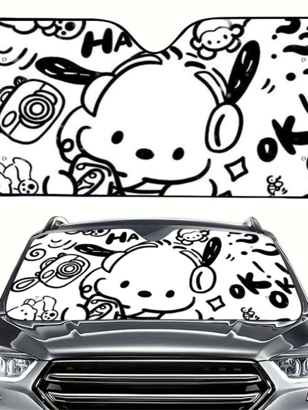 Pochacco Black & White Car Sunshade